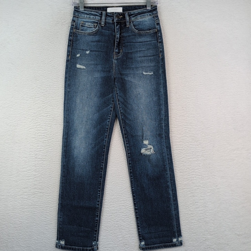 Vervet Distressed Straight Leg Jeans Women's 26 High Rise Medium Wash